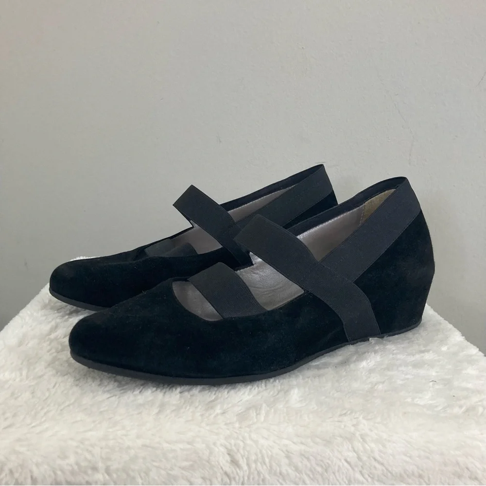 Aquatalia Black Suede Wedge Mary Janes